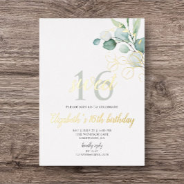 Boho Eucalyptus Blätter Sweet 16 Foil Einladung