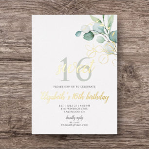 Boho Eucalyptus Blätter Sweet 16 Foil Einladung