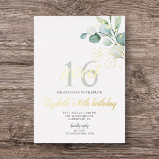 Boho Eucalyptus Blätter Sweet 16 Foil Einladung
