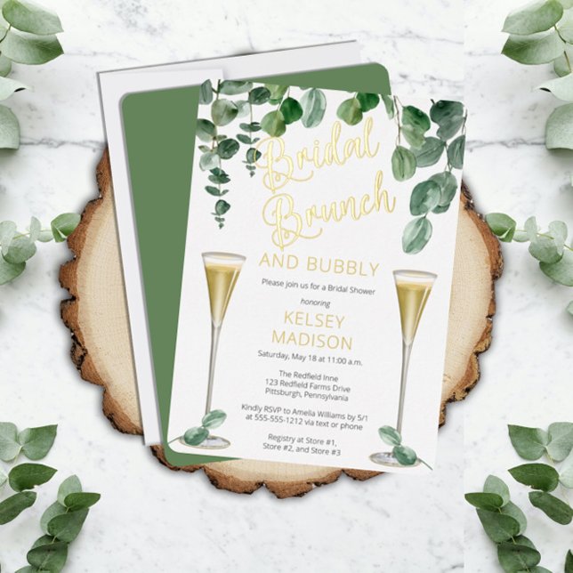 Boho Eucalyptus Champagne Bridal Brunch und Bubbly Folieneinladung (Von Creator hochgeladen)