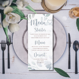 Boho Eucalyptus Foliage Blue Wedding Menükarte