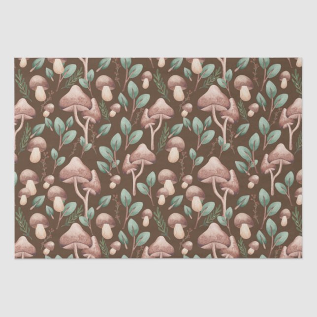 Boho Eucalyptus Forest Mushrooms Dark Brown Seidenpapier (Vorderseite)