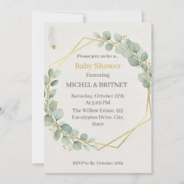 Boho Eucalyptus Greenery Gold Baby Showers Einladung