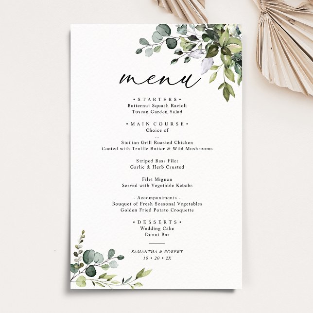 Boho Eucalyptus Greenery Simple Wedding Menu (Von Creator hochgeladen)
