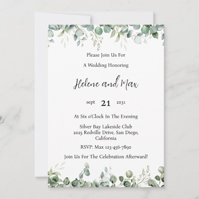 Boho Eucalyptus Greenery Wedding Einladung (Vorderseite)