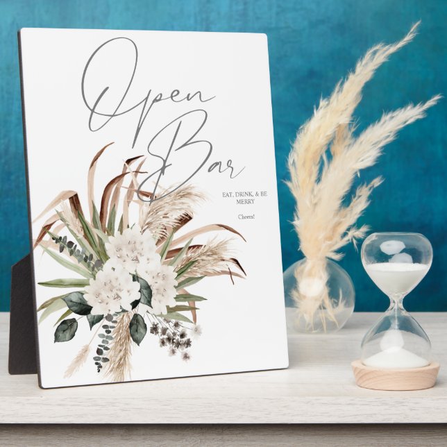 Boho Eucalyptus Pampas & Floral Open Bar Sign 2 Fotoplatte (Seite)