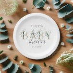 Boho Eucalyptus Verlasse Babydusche Pappteller<br><div class="desc">Entspannen Sie sich mit unseren individuell gestalteten Tellern, die für den besonderen Tag ausgesucht sind! Der Name der Mutter-zu-be-Mutter wird deutlich hervorgehoben und elegant in Serif geschrieben. Unten bemerkt "Baby" in einer fett gediegenen Serife, schön mit feinen Eukalyptus-Blätter geschmückt. Das Wort "Dusche" fließt unter einem zeitgenössischen Skript-Schriftart, das eine Touch...</div>