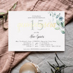 Boho Eucalyptus Verlasse Quinceanera Einladung<br><div class="desc">Boho grüne Eukalyptus Blätter.</div>