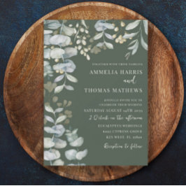 Boho Eucalyputus Dark Green Botanical Wedding Invi Einladung