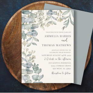 Boho Eucalyputus Sage Dusty Blue Botanical Wedding Einladung