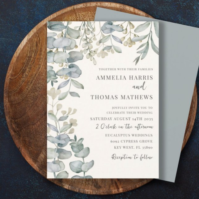 Boho Eucalyputus Sage Dusty Blue Botanical Wedding Einladung (Von Creator hochgeladen)