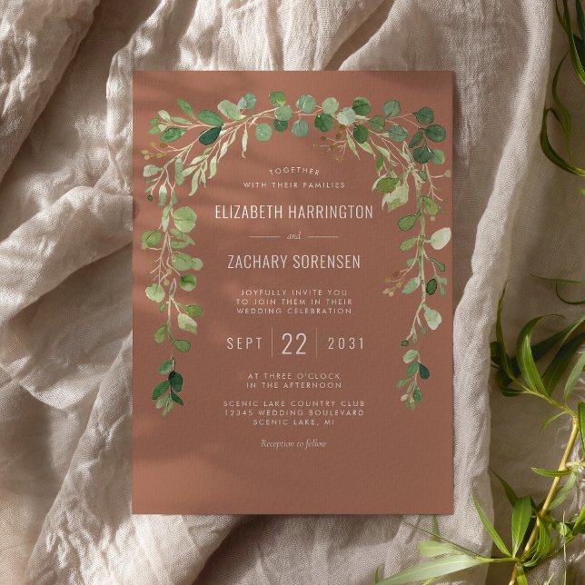 Boho Eukalyptus Arch Terracotta Rustikale Hochzeit Einladung (Von Creator hochgeladen)