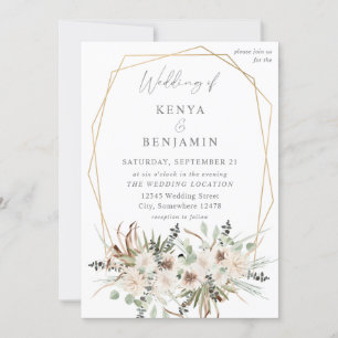 Boho Eukalyptus & Beige Floral 2 Wedding Einladung
