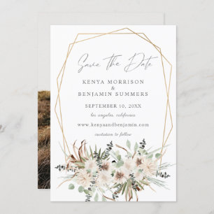 Boho Eukalyptus & Beige Save the Date Einladung