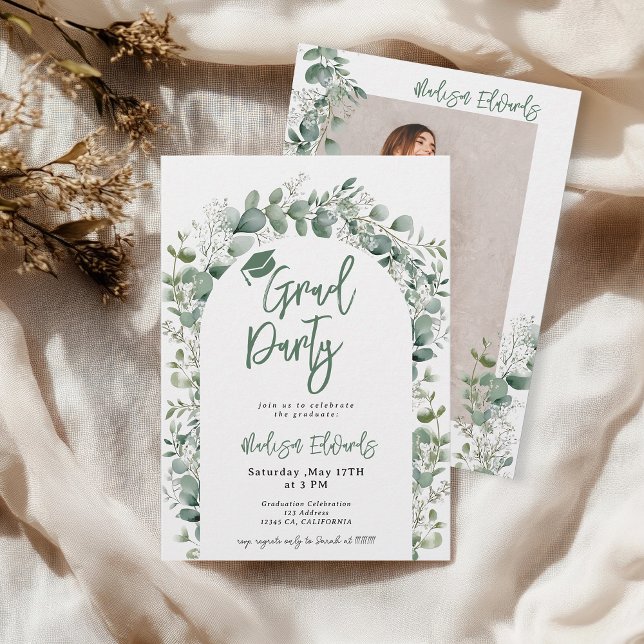 Boho Eukalyptus Greenery Foto Graduation Party Einladung (Boho Eucalyptus Greenery Photo Graduation Party Invitation)