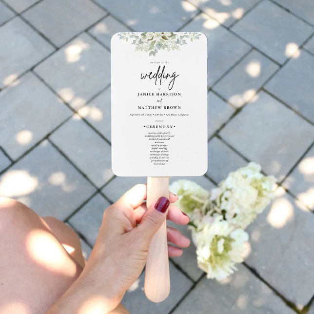 Boho-Eukalyptus-Grün-Hochzeitszeremonie-Programm Fächer (Boho eucalyptus greenery program fan keeps guests cool while adding fresh natural elegance)