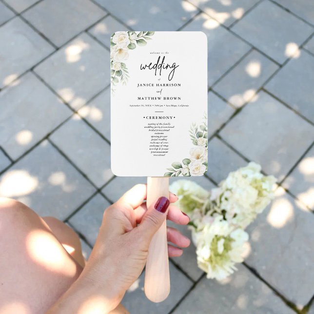 Boho-Eukalyptus-Grün-Hochzeitszeremonie-Programm Fächer (Boho eucalyptus greenery program fan keeps guests cool while adding fresh personalized wedding charm)