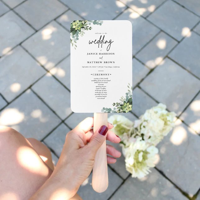 Boho-Eukalyptus-Grün-Hochzeitszeremonie-Programm Fächer (Boho eucalyptus greenery program fan keeps guests cool while adding natural charm to your ceremony)