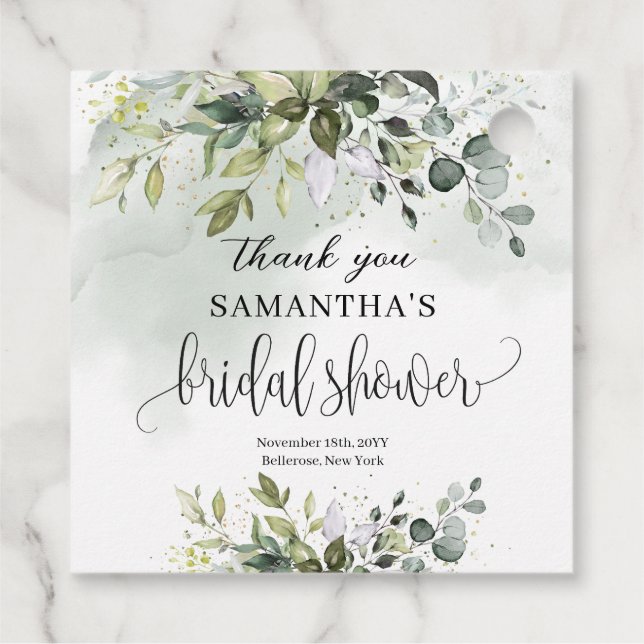 Boho Eukalyptus gründet Zweige Gold Bridal Geschenkanhänger (Rückseite)