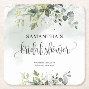 Boho Eukalyptus gründet Zweige Gold Bridal Rechteckiger Pappuntersetzer