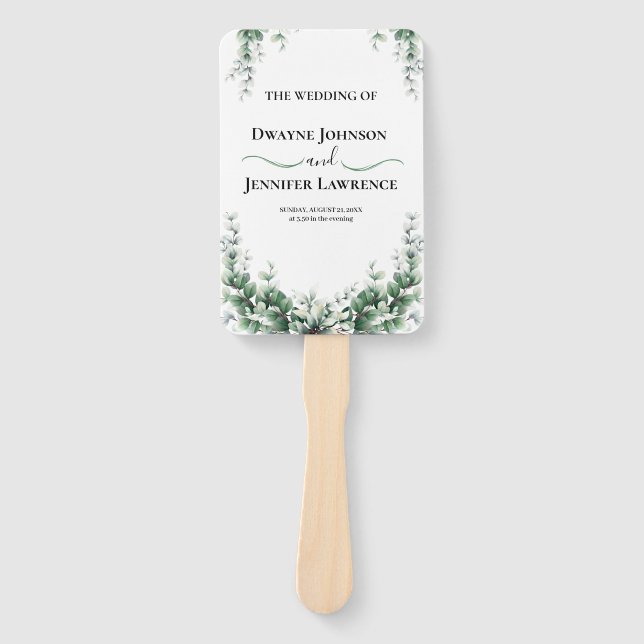 Boho-Eukalyptus-Grünzeug Sommerhochzeit Fächer (Vorderseite)