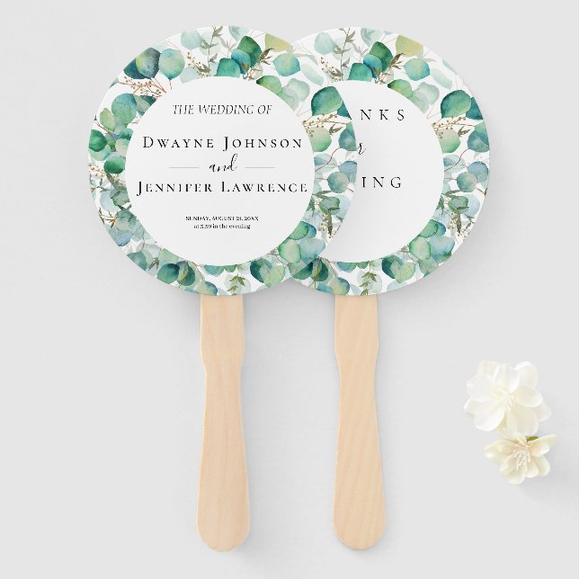 Boho-Eukalyptus-Grünzeug Sommerhochzeit Fächer (Vorne und Hinten)