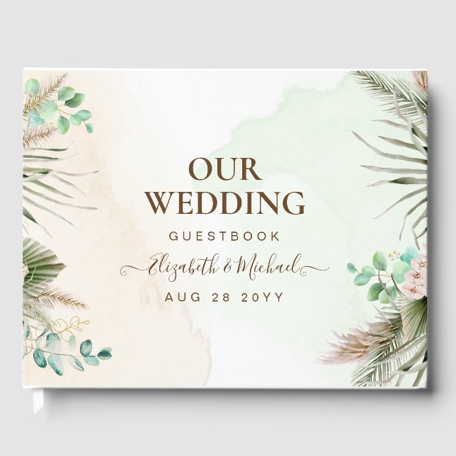 BOHO Eukalyptus Pampas Grass Greenerity Wedding Gästebuch (Vorderseite)