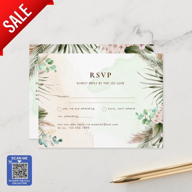 BOHO Eukalyptus Pampas Grass Greenerity Wedding Postkarte (SHOP THE FULL PAMPAS GREENERY COLLECTION)