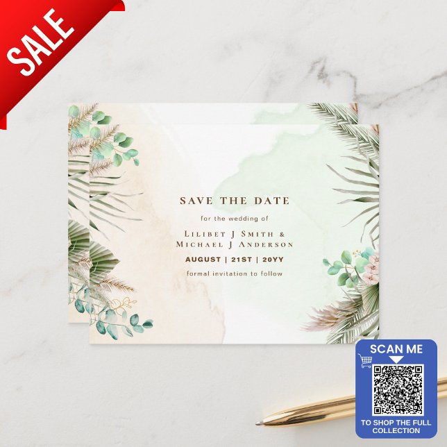 BOHO Eukalyptus Pampas Grass Greenerity Wedding Postkarte (Von Creator hochgeladen)