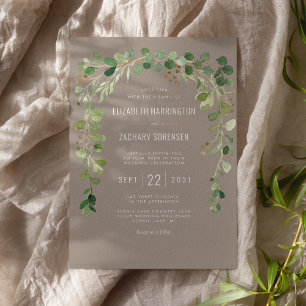 Boho-Eukalyptus-Tor neutrale Taupe-Rustico-Hochzei Einladung