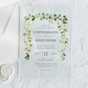 Boho-Eukalyptus-Torbogen-Hochzeit Acryleinladungen
