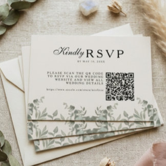 Boho-Eukalyptusblätter-Hochzeit mit QR RSVP Karte
