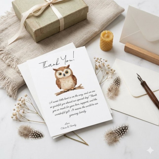 Boho-Eule-Wald-Baby-Party-Dankeskarten Dankeskarte (Von Creator hochgeladen)