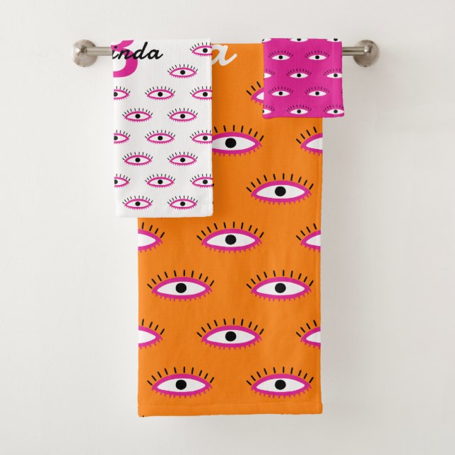 BOHO Evil Eye Muster Burnt Orange Monogram Name Badhandtuch Set (Insitu)