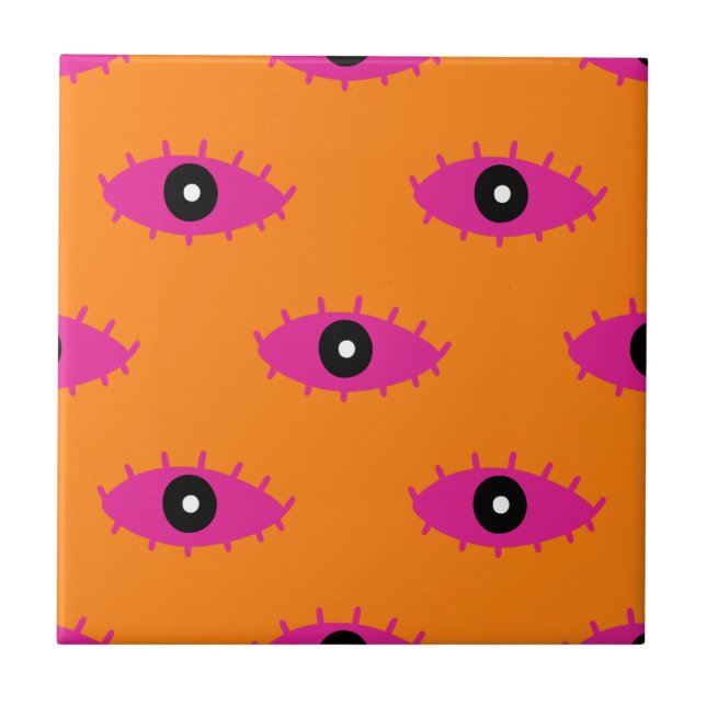 BOHO Evil Eye Muster Burnt Orange & Pink Retro Fliese (Vorderseite)