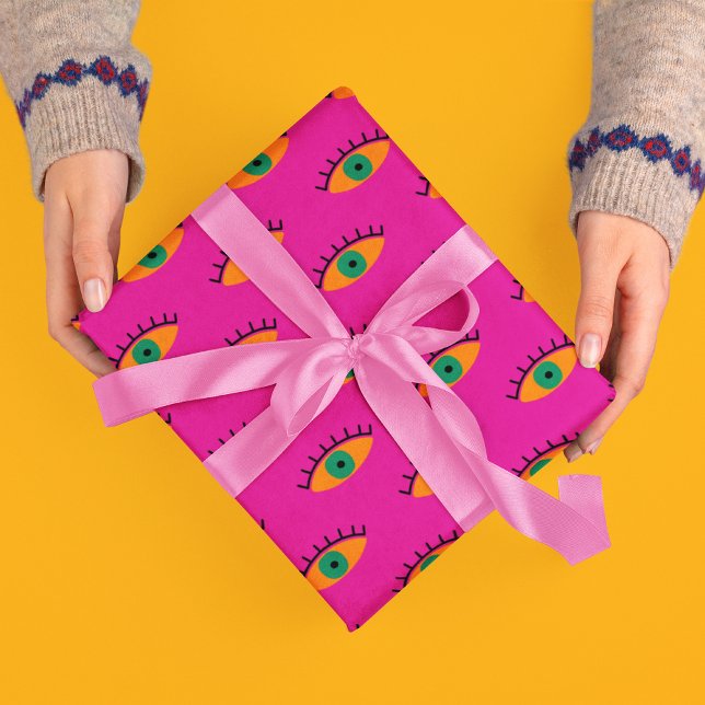 BOHO Evil Eye Pattern Funky Fuchsia Fun Geschenkpapier (Von Creator hochgeladen)