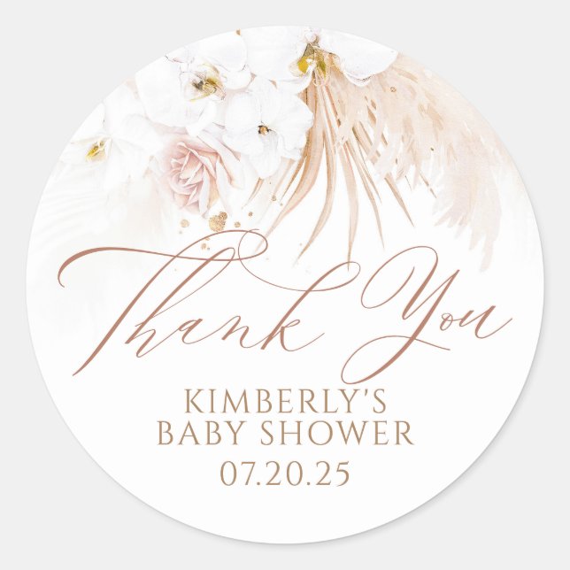 Boho Exotische Blumen Hochzeit Danke Runder Aufkleber (Vorderseite)