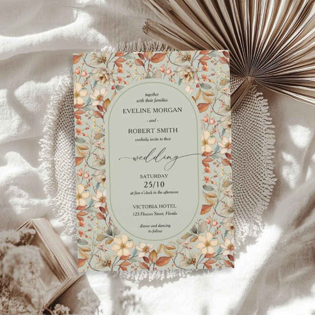 Boho Fall Aquarell Terracotta Salbei Wilde Blume Einladung (Boho fall watercolor terracotta sage wild flowers invitation)