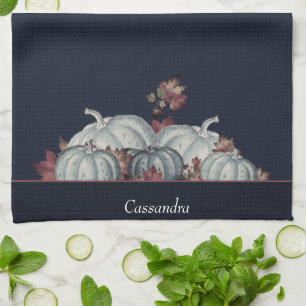 Boho Fall Blue White Wassercolor Pumpkin Autumn Geschirrtuch