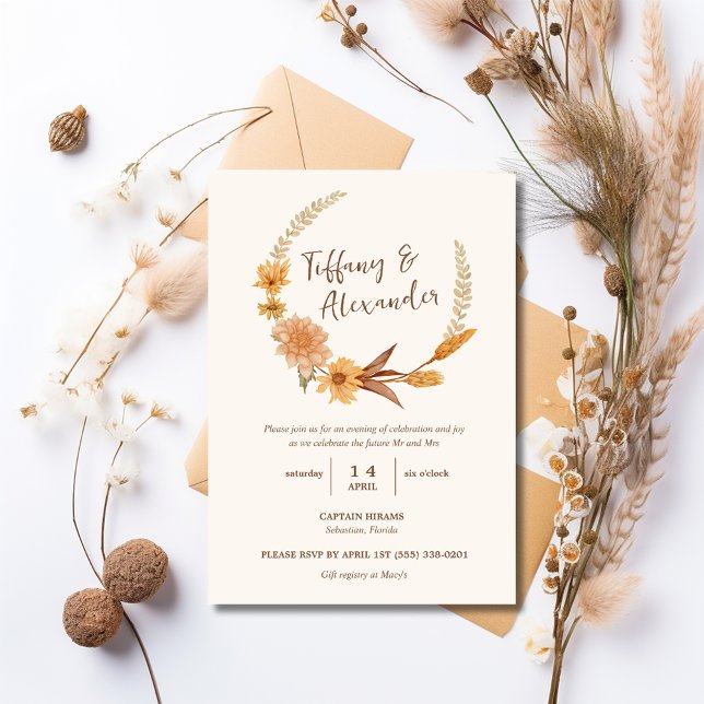 Boho Fall Blume Engagement Party Einladung (Boho Fall Flowers Engagement Party Invitation)