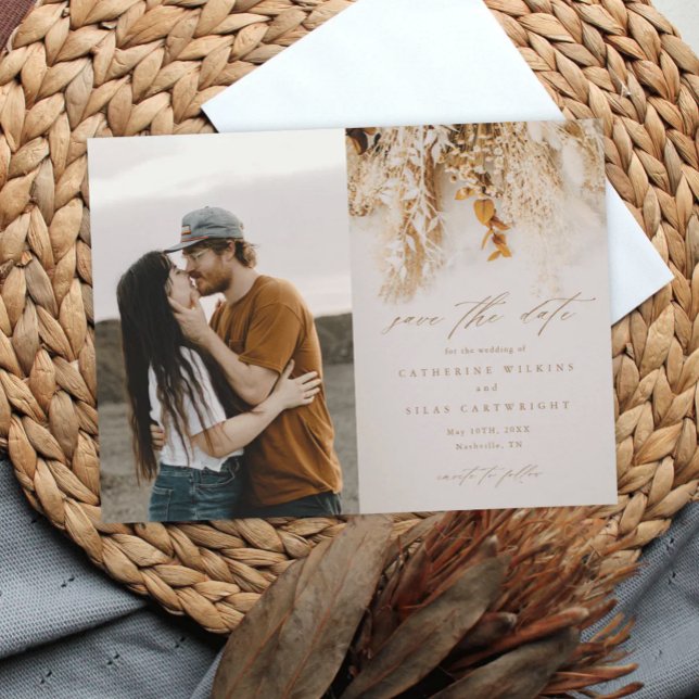 Boho Fall Blume Foto Hochzeit speichern das Datum Magneteinladung (Von Creator hochgeladen)