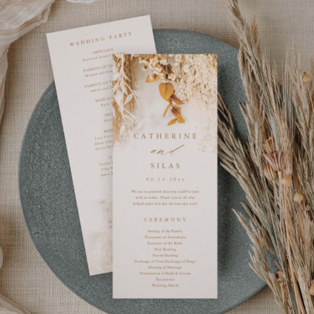 Boho Fall Blume Hochzeitsprogramm Einladung (Boho floral fall wedding programs.)