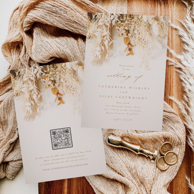 Boho Fall Blume mit QR Code Wedding Einladung (Von Creator hochgeladen)