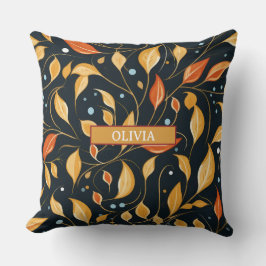Boho Fall Blume Schwarz Orange mit Namen Kissen