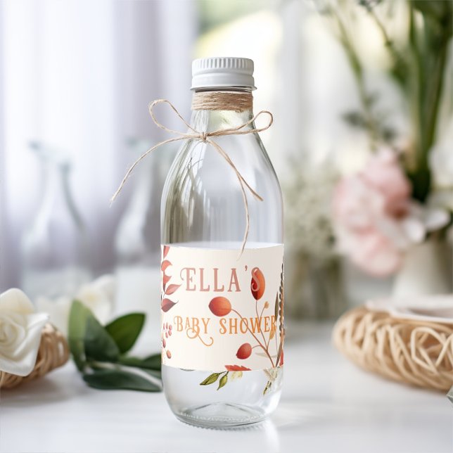 Boho Fall blumengeschmückte Blätter Babydusche Wasserflaschenetikett (Von Creator hochgeladen)
