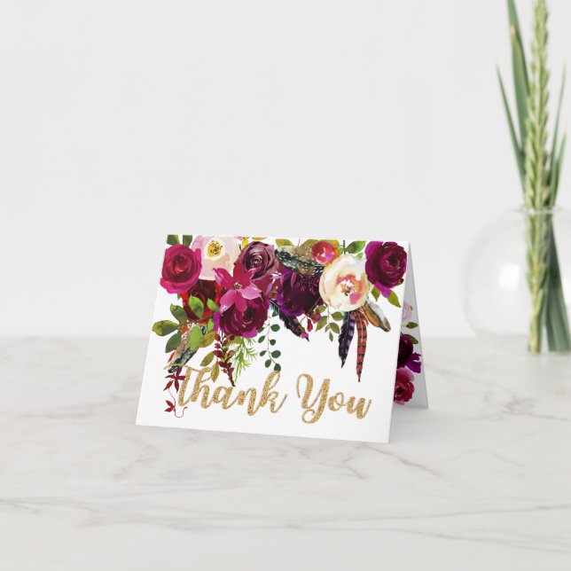 Boho Fall Bouquet Floral Vielen Dank Dankeskarte (Vorderseite)