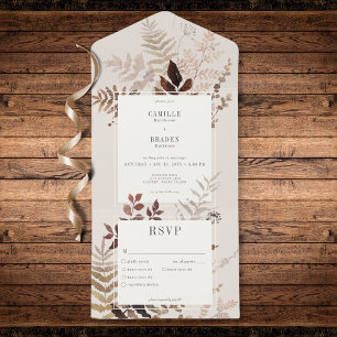 Boho Fall Brown Botanisches Hochzeitsessen All In One Einladung