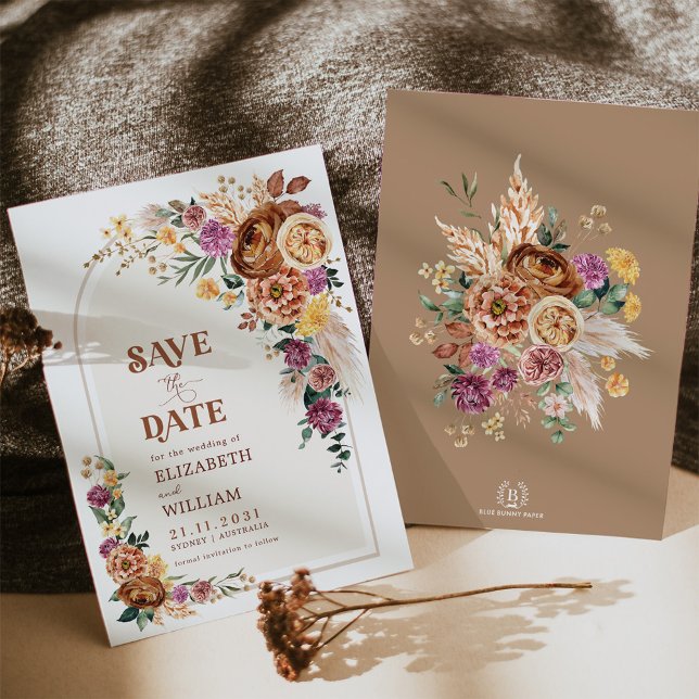 Boho Fall Burnt Orange Lila Floral Save the Date (Von Creator hochgeladen)