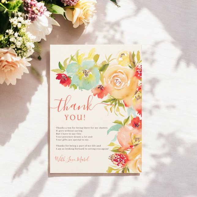 Boho Fall elegantes Brautparty mit florfarbenem Wa Dankeskarte (Boho Fall elegant floral watercolor bridal shower Thank You Card)