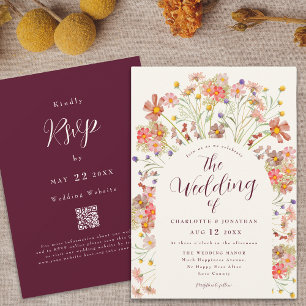 Boho Fall Floral Arch Burgundy Cream Wedding Einladung